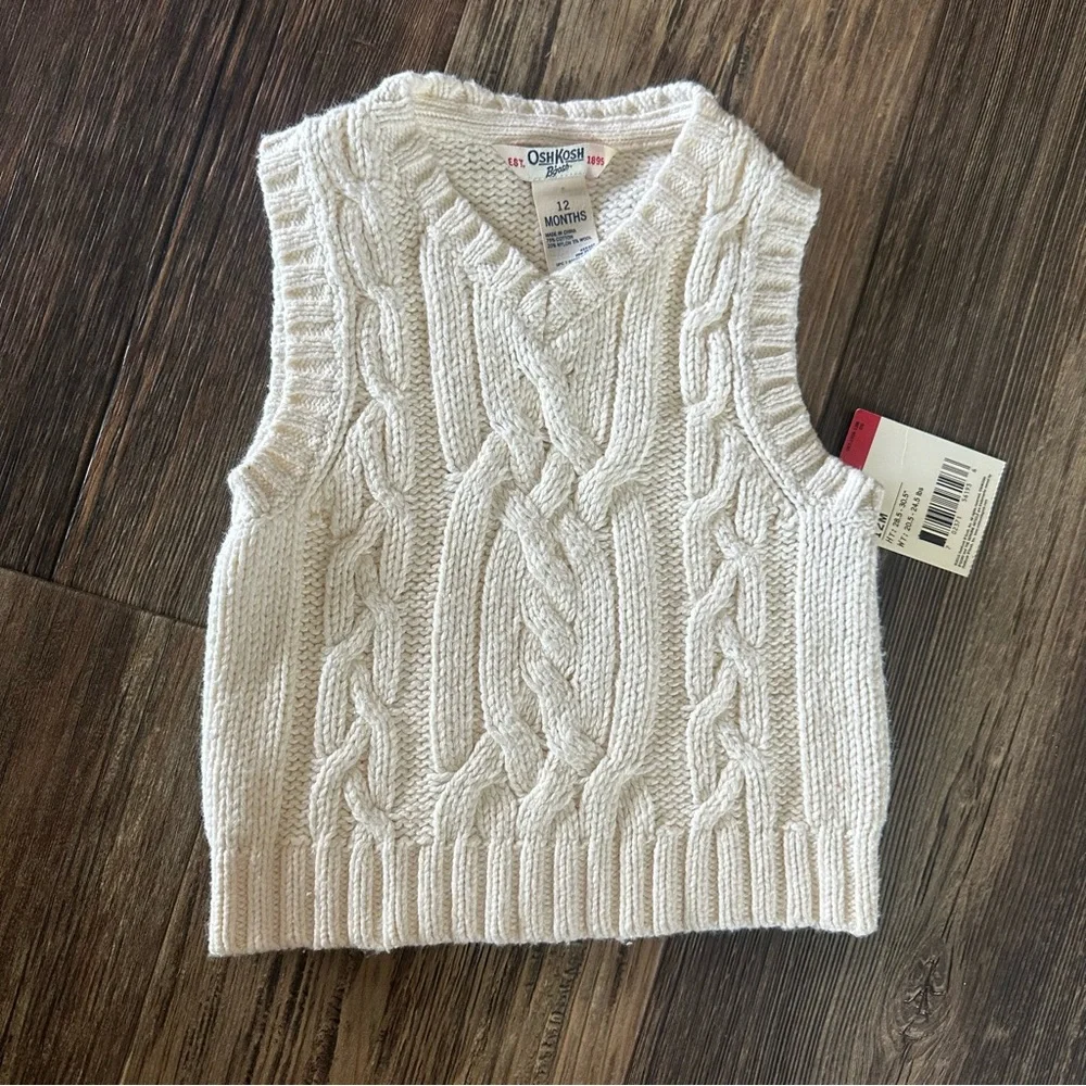 OshKosh cream cable knit sweater vest baby boys 12 mo NOS from 2010 Neutral